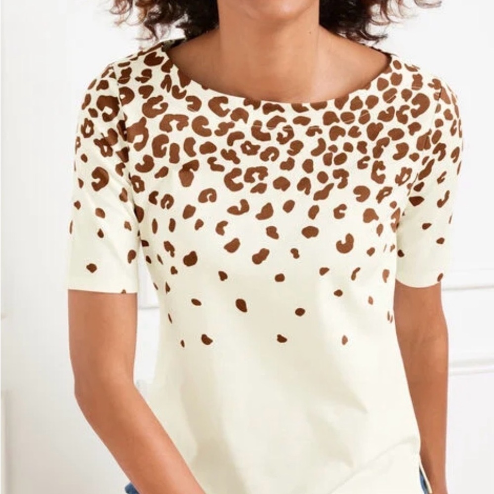 Talbots White Tee with Brown Leopard Print